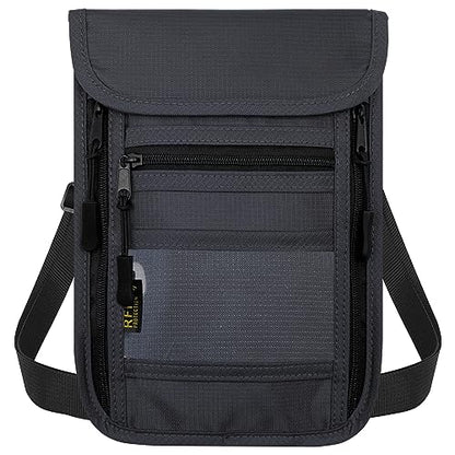 sundee Travel Neck Wallet with Double Zippers, RFID Blocking Passport Holder with Adjustable Neck Strap to Keep Cash, Credit Cards and Travel Documents Safe - Dark Gray - color: Dark Gray