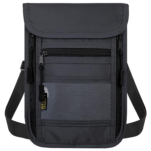 sundee Travel Neck Wallet with Double Zippers, RFID Blocking Passport Holder with Adjustable Neck Strap to Keep Cash, Credit Cards and Travel Documents Safe - Dark Gray - color: Dark Gray