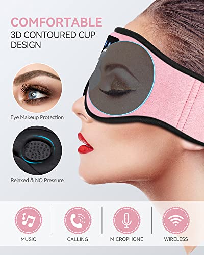 MUSICOZY 3D Bluetooth Sleep Mask with HD Stereo Sound, Wireless Sleep Headphones for Side Sleepers, Music Headband Eye Mask for Sleeping, Relaxation, Travel, Yoga, Cool Gadgets for Women Mom Girls - color: Pink