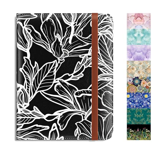 Rimilak Passport Holder, RFID Blocking Passport Cover Wallet Travel Essentials, Leather Travel Documents Organizer Protector for Women and Men, White Leaves - color: Black White Leaves