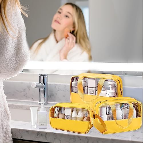 Clear Makeup Bag, 3 Pcs of Cosmetic Bags Set, Transparent PVC Travel Makeup Pouch, Waterproof Cute Toiletry Bag for Women (Yellow) - color: Z-Yellow-3pcs, style: 3pcs