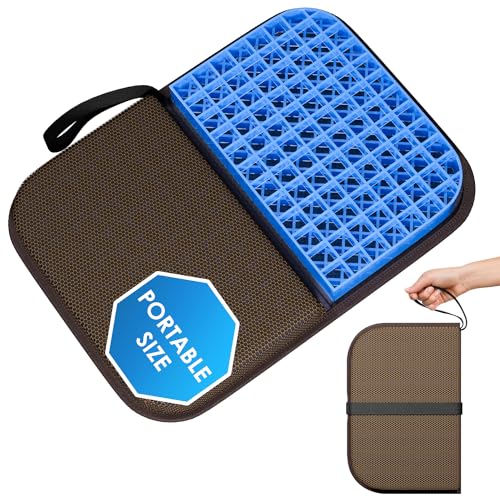 WISIMMALL Gel Seat Cushion Portable Massage Travel Cushions, 14.5" x 10.5" Thick Foldable Seat Cushion for Car Office Chair Wheelchair Hip, Coccyx, Sciatica, Pressure Sores Tailbone Pain Relief - size: M-Brown