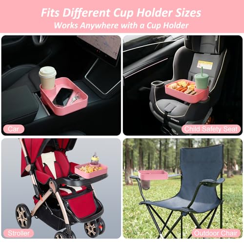 Car Seat Snack Tray for Kids, Mess-Free Square Travel Tray Cup Holder Snack Tray, Durable Car Food Tray for Toddlers, Universal Fit Kids Travel Road Trip Essentials (1, Pink) - color: pink