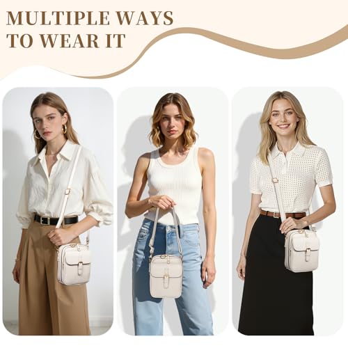 Small Crossbody Bags for Women, Vegan Leather Messenger Bag Anti Theft, Shoulder Bag with Card Slots - color: White