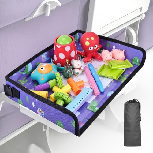 Kids Tray Table Cover, Airplane Tray Cover with Pockets, Airplane Travel Essentials for Kids, Portable Airplane Must Haves for Toddler on Plane or Train and Flying Supplies (Blue) - color: Blue