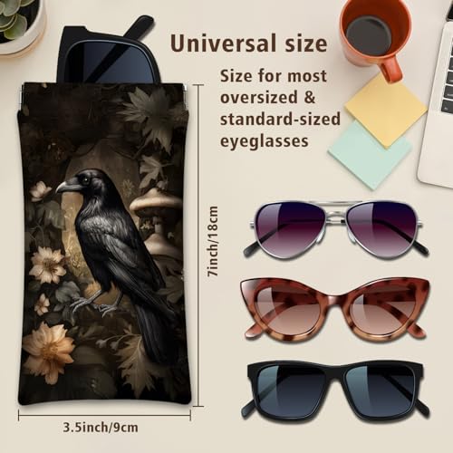 Eyeglasses Sunglasses Case PU Soft Squeeze Top Glasses Pouch for Women Men,Animal Pattern Portable Anti Scratch - color: Brown-raven and Owl