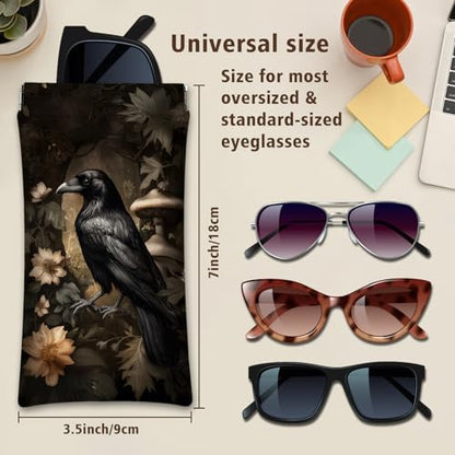Eyeglasses Sunglasses Case PU Soft Squeeze Top Glasses Pouch for Women Men,Animal Pattern Portable Anti Scratch - color: Brown-raven and Owl