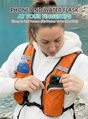 Foldable Small Hiking Backpack with 3 Strap Pockets – Lightweight 300D Spill-proof Daypack for Men Women – Packable Small Travel Backpack with Chest Strap & Trekking Pole Holder – Durable Outdoor Bag - color: Orange-