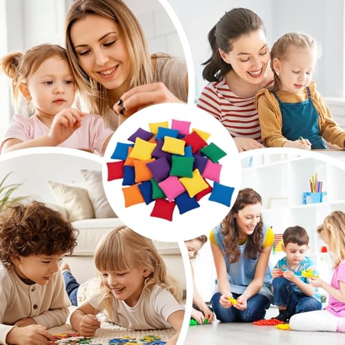 Mini Tossing Bean Bags - High Density Seam Stitchs, Bright Multi Colour Handheld Set, Portable Throwing Competition Prop, Compact Travel Friendly Geometry | Play Kit for Families & Schools