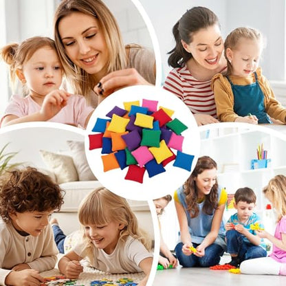 Mini Tossing Bean Bags - High Density Seam Stitchs, Bright Multi Colour Handheld Set, Portable Throwing Competition Prop, Compact Travel Friendly Geometry | Play Kit for Families & Schools