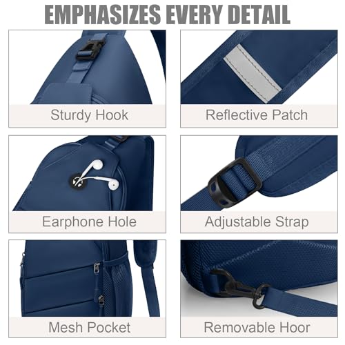 Pritent Crossbody Bags for Women Men Trendy Sling Bag Backpack Casual Chest Bag with Convertible Shoulder Strap - color: Navy Blue, size: Medium