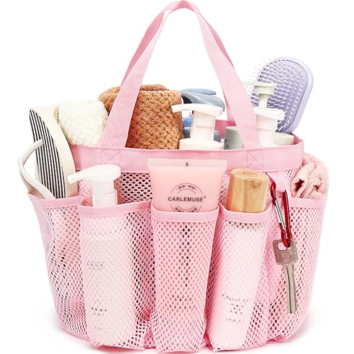 Fammart Mesh Shower Caddy Portable for College Dorm Room Essentials, Odorless Polyester Large Shower Tote Bag with Dual Handles, 8-Pocket Quick-Dry Toiletry Organizer for Travel, Beach, Camping, Gym - color: Multiple Pockets - Pink