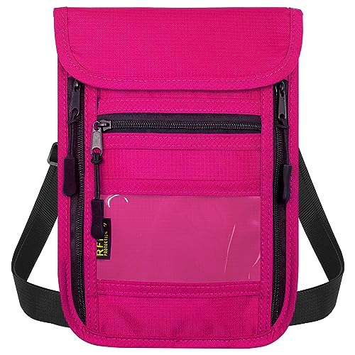 sundee Travel Neck Wallet with Double Zippers, RFID Blocking Passport Holder with Adjustable Neck Strap for Men and Women to Keep Cash, Credit Cards and Travel Documents Safe - Rose Red - color: Rose Red