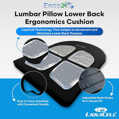 ERGO21 Lumbar Support Pillow for Office Chair, Car, Driving Seat, Auto, Lower Back Pain | Great Back Support with Liquid Filled Membranes | Small Size, (18" W x 18”x 1.5”) - size: Lumbar Small - 18" x 18" x 1.5"