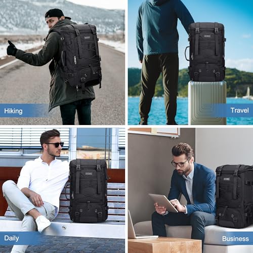 WITZMAN Travel Backpack for Men Large 3 in 1 Convertible Airline Approved Carry-on Luggage Backpack(B715 Black) - color: Black