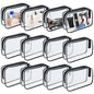 12 Pieces Clear Makeup Bags, TSA Approved Toiletry Bag for Travel, PVC Transparent Cosmetic Pouch with Zipper, Waterproof Vinyl Plastic Organizer Case for Vacation Bathroom (Medium) - color: 12 Medium Black