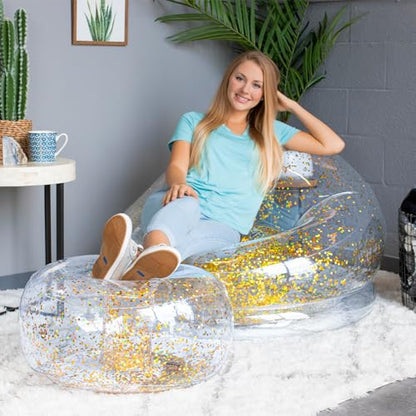 Air Candy Inflatable Ottoman BloChair Filled with Gold Glitter Perfect Inflatable Furniture for Kids and Adults. Can be Used Indoors or Outdoors.