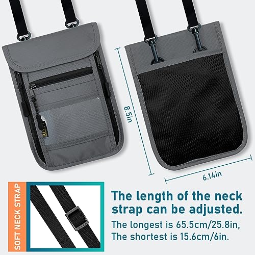 sundee Travel Neck Wallet with Double Zippers, RFID Blocking Passport Holder with Adjustable Neck Strap for Men and Women to Keep Cash, Credit Cards and Travel Documents Safe - Light Gray - color: Light Gray