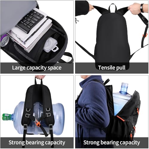 FENGDONG 35L Lightweight Foldable Waterproof Packable Travel Small Hiking Backpack Daypack for men women - color: Black Orange