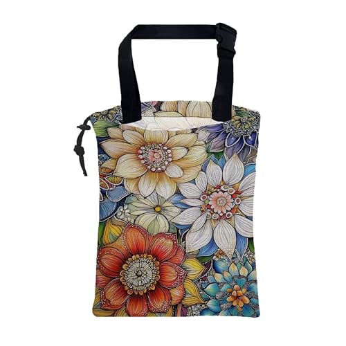 Car Garbage Bag Bright Yellow White and Blue Floral Hanging Canvas Car Trash Bag Drawstring Car Back Seat Organizer for Car Back Front Seat Console with Adjustable Buckle - color: Bright Yellow White and Blue Floral