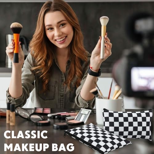 Eccliy 20 Pcs Checkered Makeup Bag Checkered Cosmetic Bag Canvas Gifts Accessories for Women Toiletry Pouch with Zipper Gift Bags for Team Party - size: 8 x 5 Inch, style: Checkered