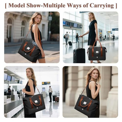 Travel Duffel Bag with Shoes Compartment, Overnight Weekender Bags for Women,Carry on Personal Item Bag，Extra Large - color: A-Black & Brown, size: Extra Large
