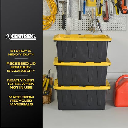 BLACK & YELLOW 17-Gallon Heavy Duty Storage Bins with Lids, Stackable Plastic Storage Bins, Dorm Room Essentials, Moving Boxes, Back to School, Classroom Organization, Home Organization, 4 Pack (12.5H x 18W x 26.9D) - size: 17 Gallons