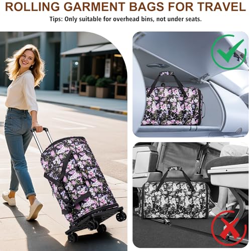 Rolling Garment Bags for Travel - Carry on Convertible Garment Duffle Bags with Wheels for Men Women, 4 in 1 Large Travel Duffel Bags with Shoes Compartment Hanging Suit Dress Weekender Bag 4pcs Set - color: Purple Black