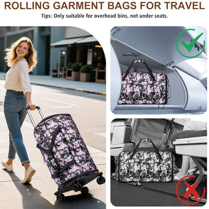 Rolling Garment Bags for Travel - Carry on Convertible Garment Duffle Bags with Wheels for Men Women, 4 in 1 Large Travel Duffel Bags with Shoes Compartment Hanging Suit Dress Weekender Bag 4pcs Set - color: Purple Black
