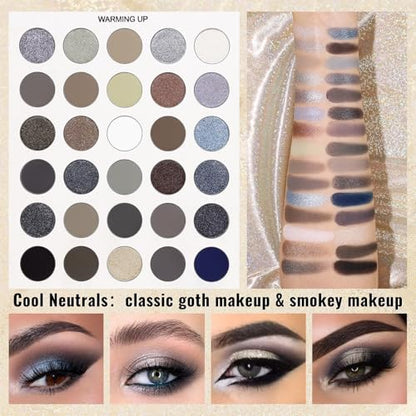 UCANBE Eyeshadow Makeup Palette 86 Colors, Matte Black Grey Silver Smokey Goth Eye Shadows+Chunky Pressed Glitters+Bright Colorful Neon Shades+Rosy Rusty Neutrals for Every Day & Halloween Make Up - color: Palette C