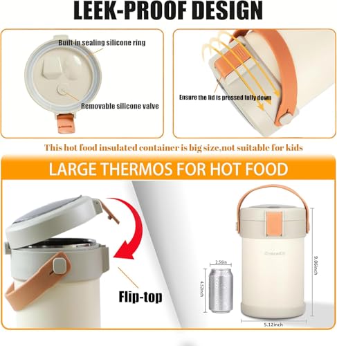 67 oz Adults Thermo for Hot Food 2L 9.06 in 3 Layer Stainless Steel Vacuum Soup Food Thermo Hot Food Jar Bento Box for Men, Women, Suitable insulated Lunch Box for 12+ Camping, Office & Travel Use - color: opaline