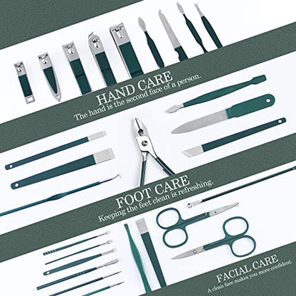 WOAMA Manicure Set Nail Clippers 30-piece Pedicure Kit Manicure Tools Nail Manicure Kit with Green Travel Case for Home, Workplace, Gift, Beauty Salon - color: Green