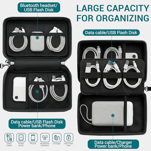Fireproof Electronics Organizer Travel Case, Water Resistant Tech Accessories Pouch, Explosion-proof Cord Storage Bag with Fireproof Zipper for Phone, Power Bank, Cables, USB, Black