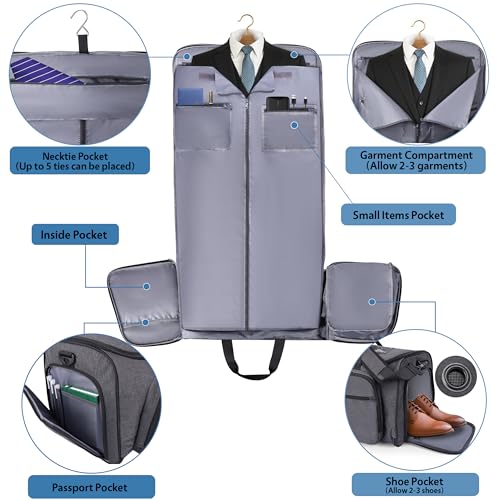 HILOMON Garment Duffle Bags for Travel, YKK Zippers Carry On Convertible Suit Bag with Waterproof Compartment & Shoe Compartment & Shoulder Strap - color: Waterproof Compartment