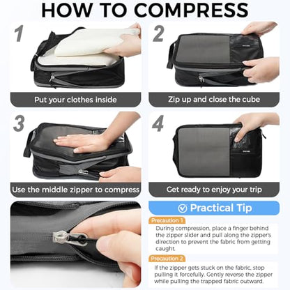 BAGAIL 6 Set Ultralight Compression Packing Cubes Packing Organizer for Travel Accessories Luggage Suitcase Backpack - color: Jet Black40D, style: Mesh Pattern