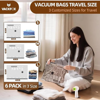 Travel Vacuum Bags with Rechargeable USB Pump, 6 Pack Carry-On Size Vacuum Travel Bags for Luggage & Suitcase, Vacuum Bags for Travel, Space Saver Compression Bags for Clothes & Clothing - style: 6 Vacuum Bags + Wirelwss Charging Pump