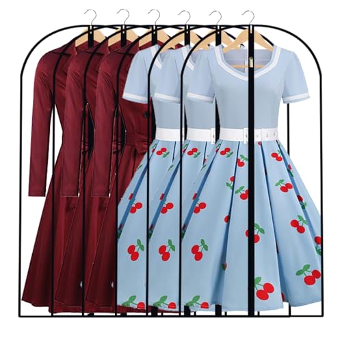 Garment Bags for Hanging Clothes, 48" (Set of 6) All Clear Garment Bag, Plastic Dustproof Suit Bag, Coat Protector Zippered Garment Covers for Closet Storage and Travel - color: Black-All Clear, size: 24''X48''-6P