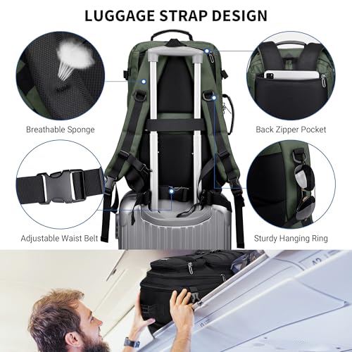 WITZMAN Carry On Travel Backpack for Men Large Convertible 45L Fit 17 Inch Laptop Backpack 3 in 1 Bag for Airline Approved(B688 Light Green) - color: Light Green