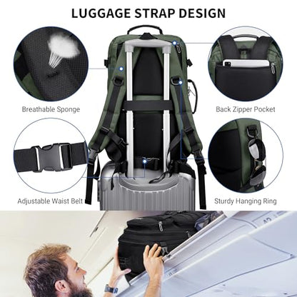WITZMAN Carry On Travel Backpack for Men Large Convertible 45L Fit 17 Inch Laptop Backpack 3 in 1 Bag for Airline Approved(B688 Light Green) - color: Light Green