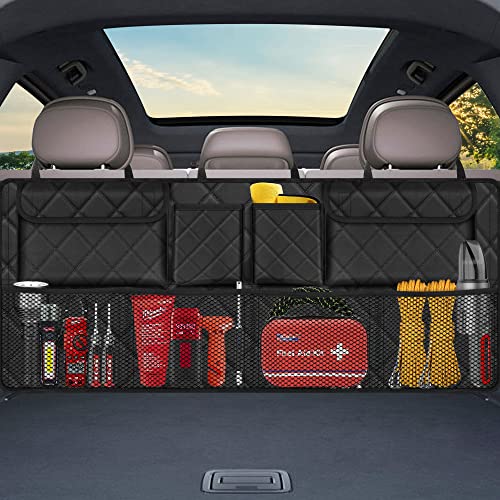 Femuar Car Trunk Organizer, Large Capacity Backseat Trunk Organizer (42"*18"), Collapsible Car Storage Bag with 8 Pockets, SUV/MPV/Truck - Black - color: black
