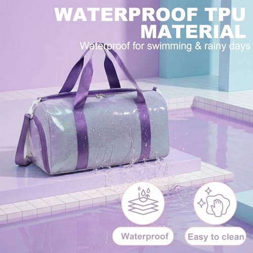 Gym Bag Sports Duffle Bag with Wet Pocket Weekender Overnight Bags with Waterproof Shoe Pouch and Air Hole for Girls Kids Women Workout Travel Bags (Purple) - color: Purple