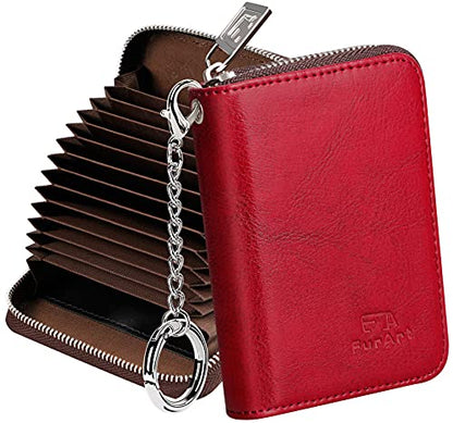 FurArt Zipper Wallet Women, RFID Blocking Credit Card Wallet, Business Card Holder, Compact Size KeyChain Wallet - color: Dark Red