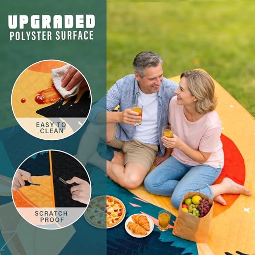 Tirrinia Picnic Blanket Waterproof, 70"x80" Extra Large Outdoor Blanket Waterproof, 3-Layer Foldable Picnic Mat with Sandproof Backing for Beach, Camping, Hiking, Park, Travel - color: Orange Sun