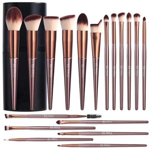BS-MALL Makeup Brush Set, 18 PCS Professional Makeup Brushes with Case, Premium Synthetic Foundation Powder Concealer Blush Eyeshadow Brushes, Complete Face & Eye Makeup Kit for Beginners & Pros - color: C-Brown