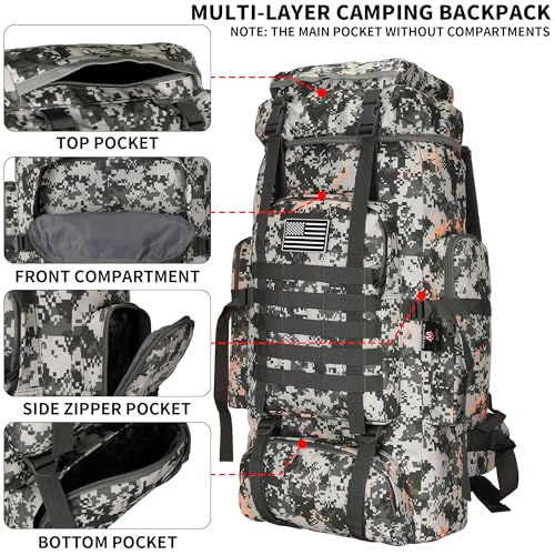 Hiking Backpack for Men 70L/100L Camping Backpack Military Rucksack Molle 3 Days Assault Pack for Climbing | Camping Backpack - color: 70l-graycamo