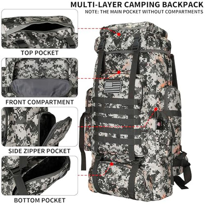 Hiking Backpack for Men 70L/100L Camping Backpack Military Rucksack Molle 3 Days Assault Pack for Climbing | Camping Backpack - color: 70l-graycamo