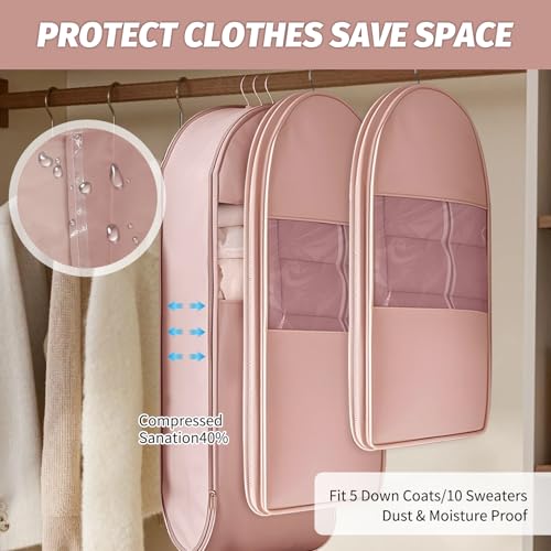 Space Saving Hanging Garment Bag With Self Compression Zipper,3 Pcs Garment Bags For Storage,Space Saving Hanging Garment Bags for Down Coat,Jackets Ect,Protects Clothes From Wrinkles（M,L,XL）