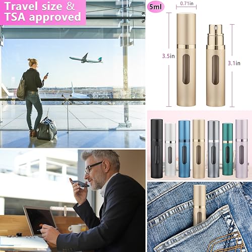 Refillable Perfume Atomizer Travel Bottle 5ml Leakproof Luxury Travel Perfume Refillable Bottle, Portable Perfume Atomizer (Gold) - color: Gold