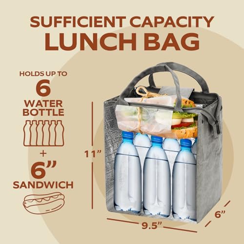 VonNova Women’s Insulated Lunch Bag with Premium 4mm Cooler Insulation, Cute Large 7L Lunch Tote for Office, Durable Small Lunch Box for Women, Stylish Lunchbox for Adults, Teens, Nurses, Teachers - color: grey-new