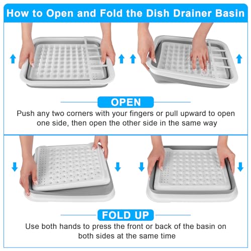Collapsible Dish Drying Rack Portable Dish Drainers for Kitchen Counter with Drainboard, Kitchen Sink Organizer Basket RV Accessories Camper Storage and Organization Dish Rack Over Sink Drying Rack - style: With Tray